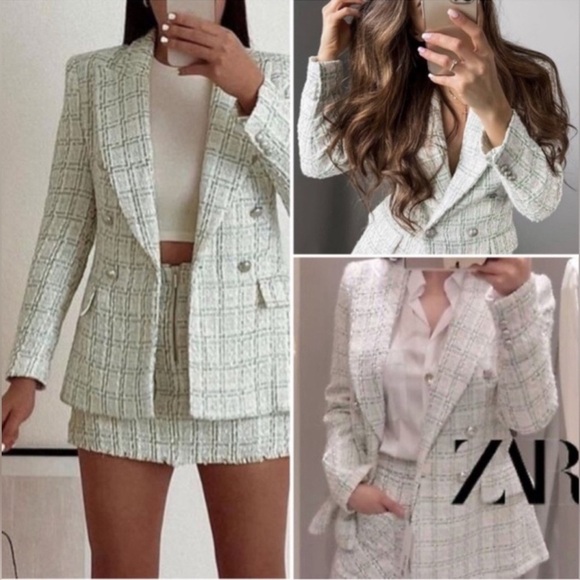 Zara Tweed Double Breasted Texture Blazer Jacket - Picture 1 of 13